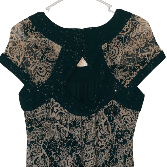 Black and Brown Short Sleeve Dress Sequined Neckline Size M - Picture 5 of 6